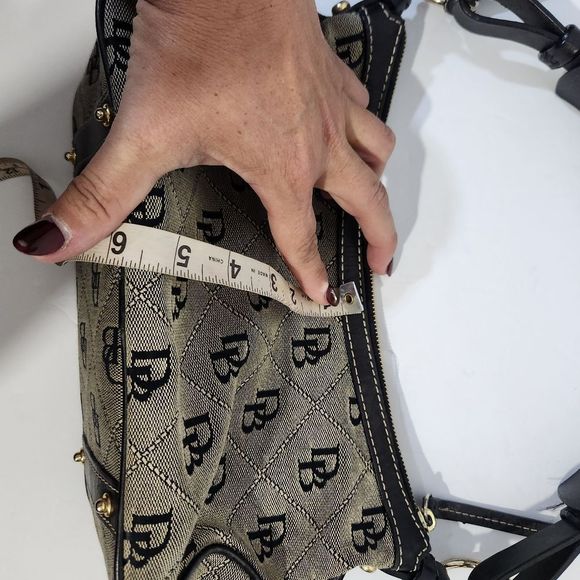 Dooney & Bourke  leather canvas short handle logo DB print black grey denim Y2k - Picture 10 of 14